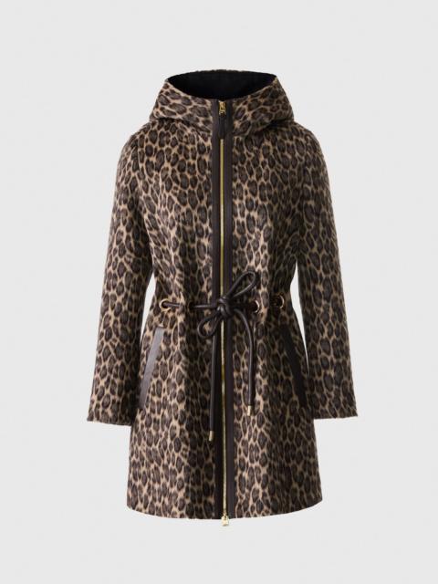 MACKAGE BLITHE-A Animal-Print Jacquard Wool Coat with Leather Trim