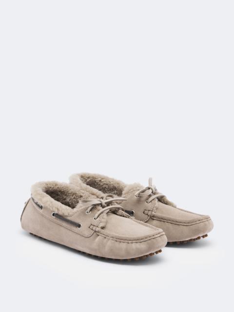 Brunello Cucinelli Monili shearling-lined suede boat shoes