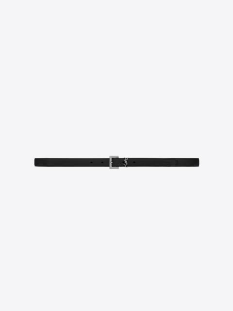SAINT LAURENT cassandre thin belt with square buckle in grained leather