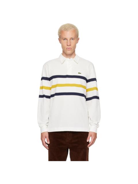 LACOSTE White Relaxed Fit Striped Piqué Rugby Polo