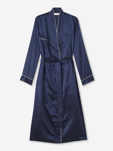 Women's Long Dressing Gown Bailey Silk Satin Navy