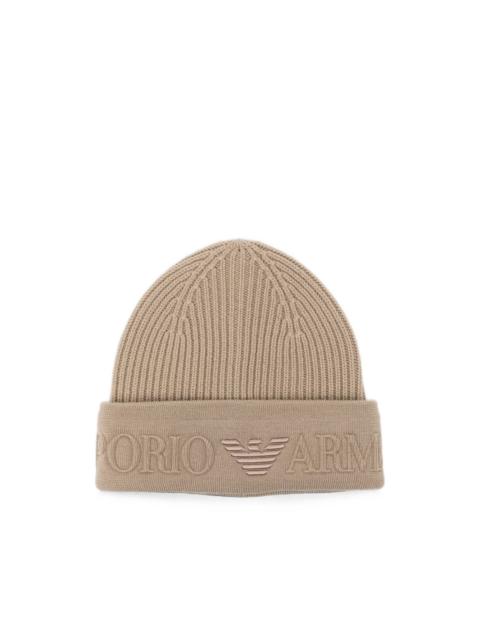 EMPORIO ARMANI logo-embossed rib beanie
