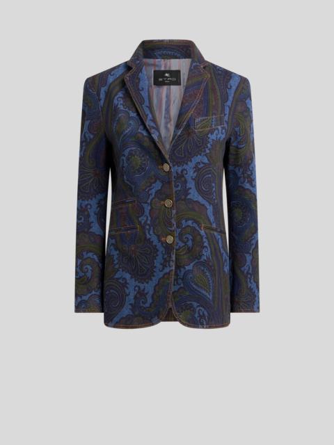 Etro SINGLE-BREASTED STRETCH COTTON DENIM JACKET WITH PAISLEY MOTIF