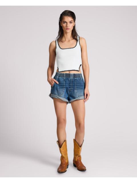 ONE TEASPOON Hunters Mid Waist Boyfriend Elasticated Denim Shorts - Blue Love