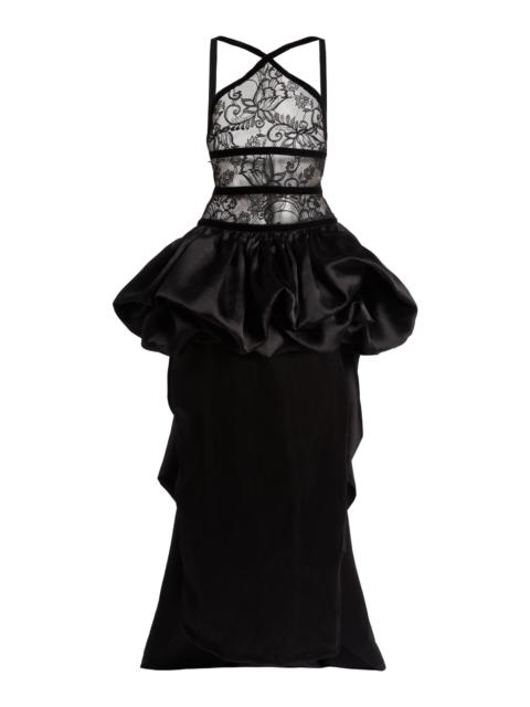 ELIE SAAB Lace-Organza Maxi Dress black
