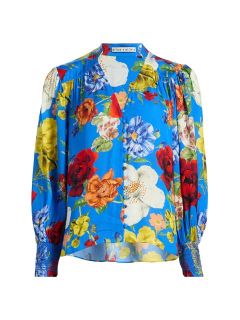 Alice + Olivia Women's Serena Floral Button-Front Blouse - Endless Blossom Blue Iris