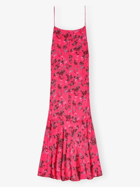 PINK FLORAL PRINTED SATIN MIDI DRESS