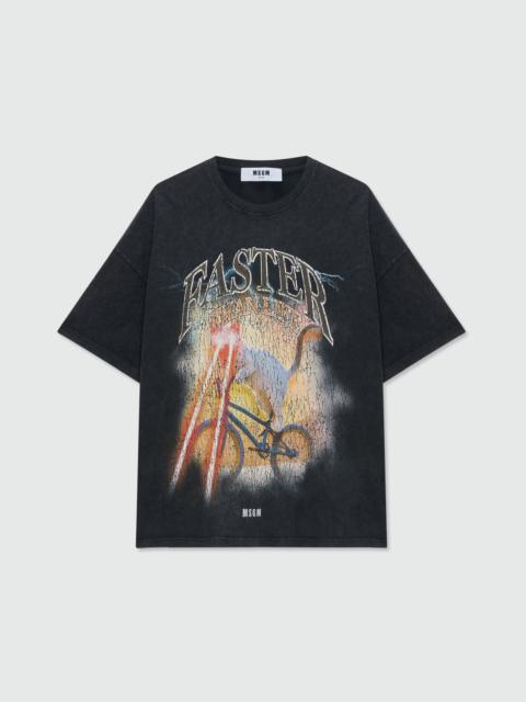 MSGM Anthracite grey short-sleeve cotton jersey T-shirt with front print