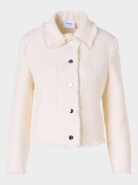 AKRIS Fringed Cotton-Blend Tweed Fitted Short Jacket