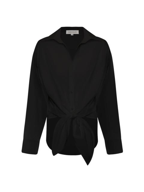 ANDRES OTALORA Una Pausa Tie-Front Cotton-Poplin Top black