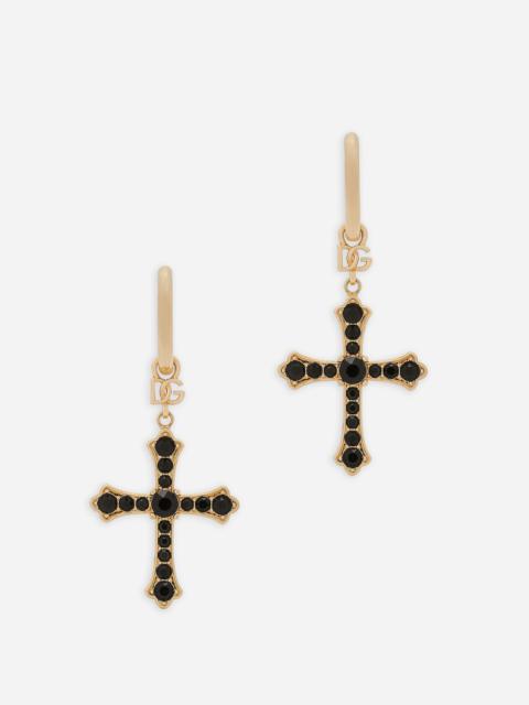 Creole earrings with rhinestone crosses