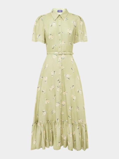 LEO LIN Becca Floral-Print Flounce Midi Shirtdress