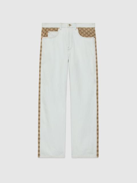GUCCI Washed organic denim pant with GG