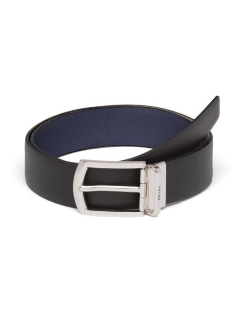 Prada Men's Reversible Saffiano Leather Belt - Black Blue