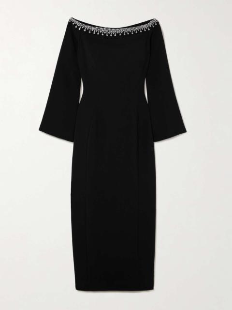 JENNY PACKHAM Off-the-shoulder embellished cady midi dress Black