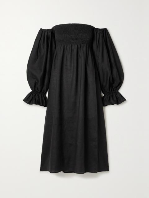 SLEEPER + Net Sustain Atlanta Off-the-shoulder Shirred Linen Midi Dress