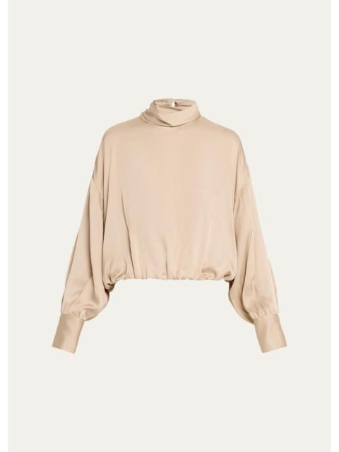 Brunello Cucinelli Fluid Silk Satin Long-Sleeve Bubble Blouse