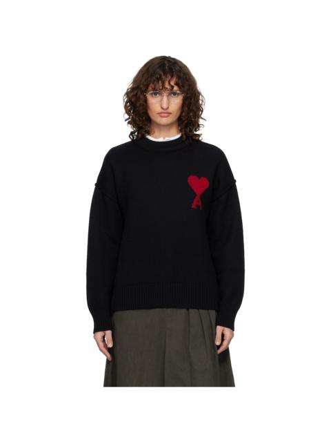 AMI Paris Black Wool Crewneck Ami de Coeur Sweater