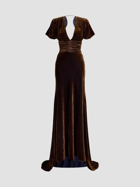 Ralph Lauren Women's Charisse Velvet V-Neck Gown - Brown Blue