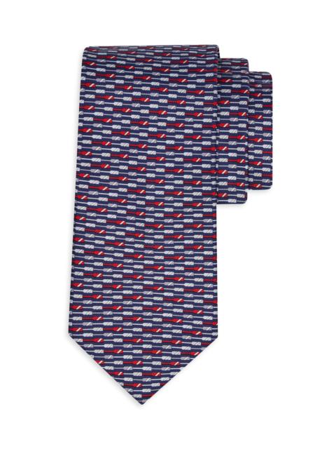 FERRAGAMO Men's Oar Print Silk Tie - Blue Scuro Rosso