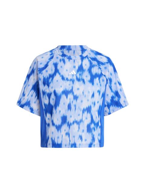 adidas adidas Women's Train Essentials Allover Print Flower Tie-Dye T-Shirt Semi Lucid Blue
