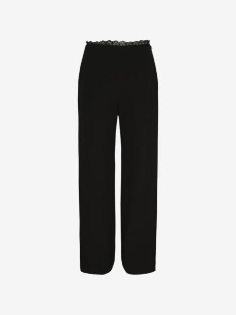 pushBUTTON lace-trim straight-leg trousers