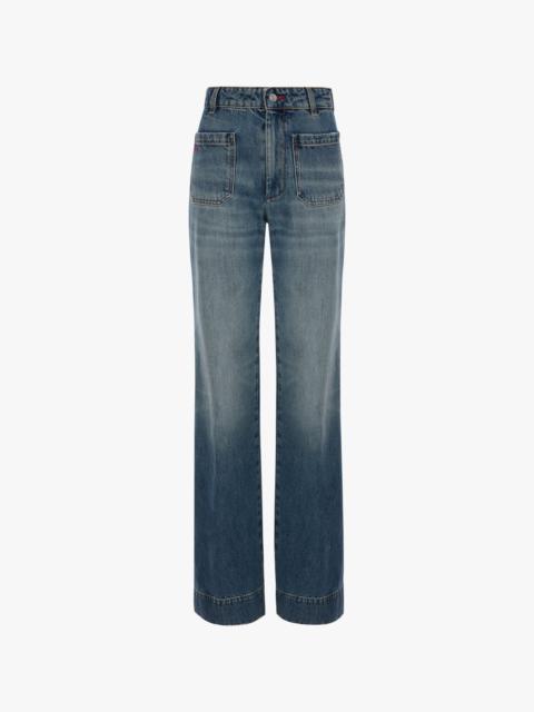 Victoria Beckham New Alina Stretch Jean In Worn Blue Wash