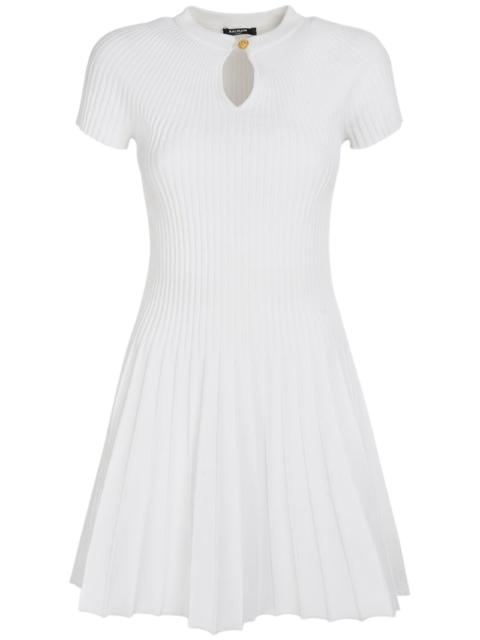 Pleated knit short sleeve mini dress