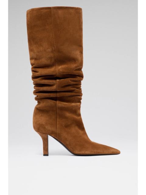 Amina Muaddi CHRISTINE SLOUCH BOOT 80 COGNAC CROSTA