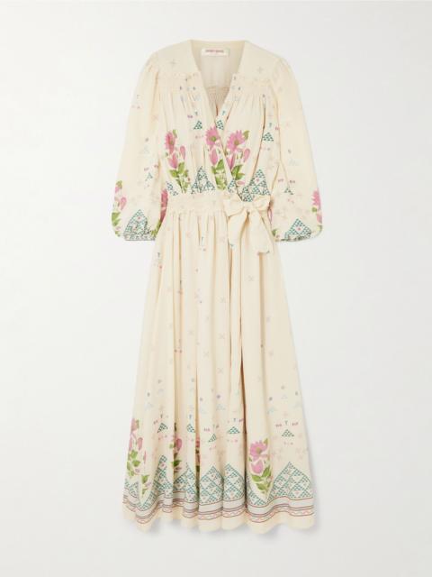 EMPORIO SIRENUSE Lavinia belted floral-print silk crepe de chine wrap maxi dress Cream