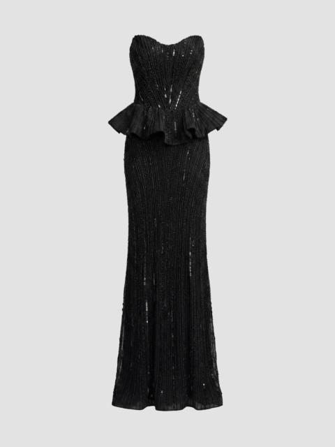MAC DUGGAL Women's Beaded Mesh Strapless Peplum Gown - Black