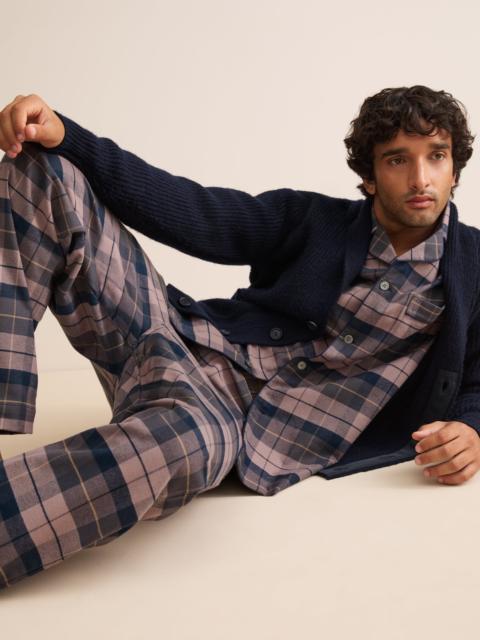 Derek Rose Kelburn Brushed Cotton Pajamas Navy & Dusty Pink Check