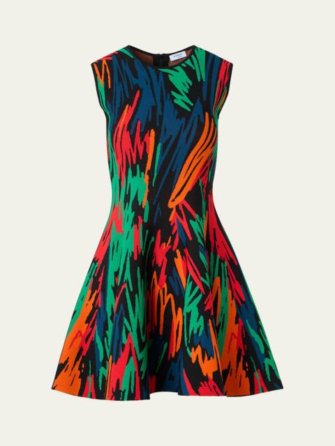 AKRIS Scribble Jacquard Knit Sleeveless Mini Dress