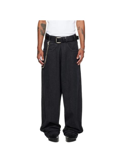 LU'U DAN Black Unisex Pleated Front Jeans