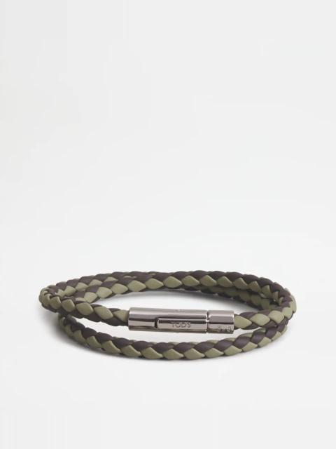 Tod's MYCOLORS BRACELET IN LEATHER - GREEN, BROWN