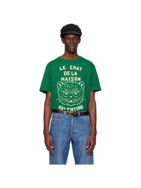 Valentino Green Cotton 'Le Chat De La Maison' Print T-shirt
