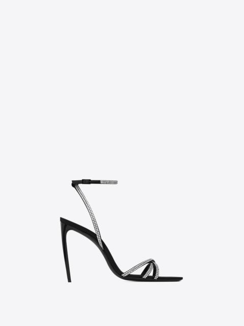 saint laurent ava sandals in crepe satin with rhinestones