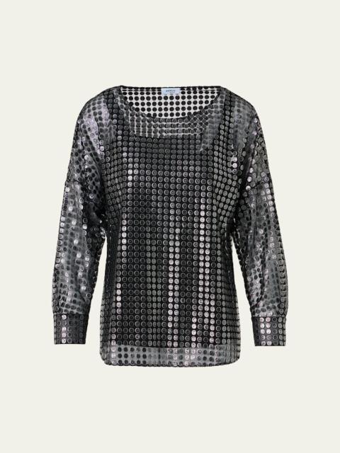 AKRIS Metallic Dot Long-Sleeve Blouse