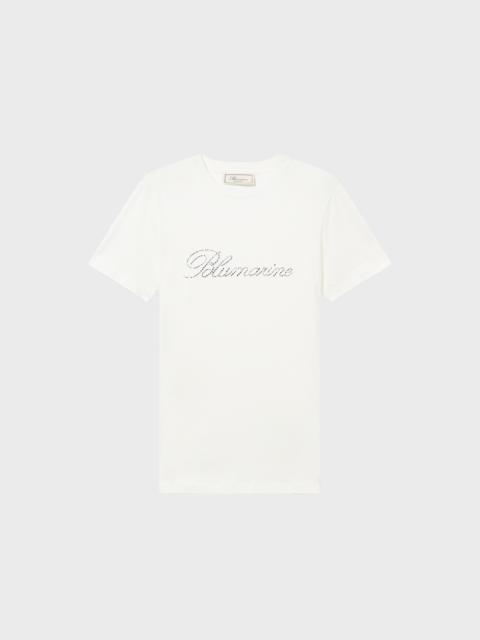 Blumarine JERSEY T-SHIRT WITH BLUMARINE LOGO EMBROIDERY IN RHINESTONES