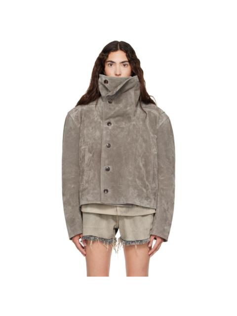 Rick Owens Gray Tower Biker Jumbo Stooges Leather Jacket