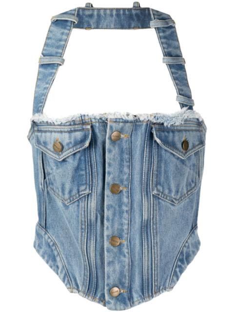 Monse halterneck washed denim corset top