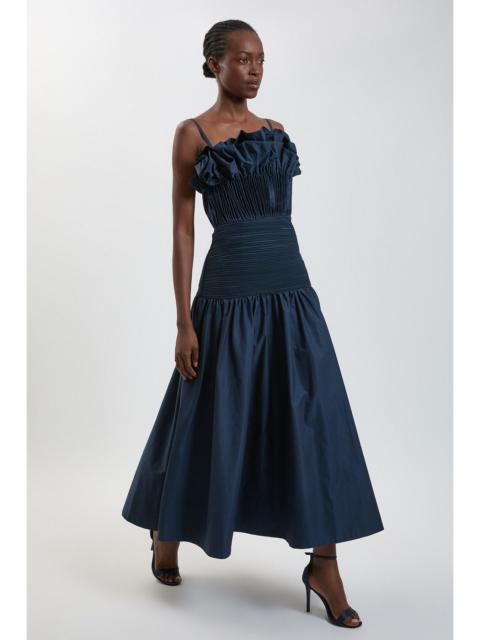 KAREN MILLEN Taffeta Ruffle Detail Midi Dress