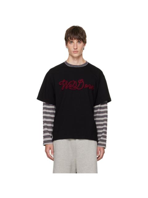 We11done Black Rope-Embroidered Long-Sleeved T-shirt