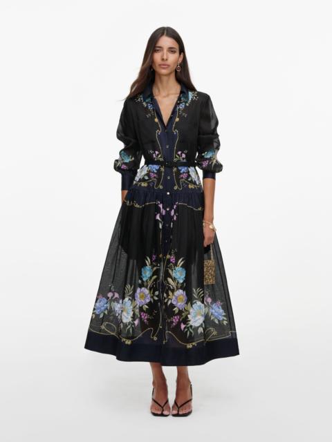 self-portrait Navy Floral Organza Midi Dress
