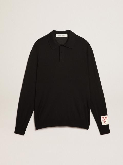 Golden Goose Men’s long-sleeved polo shirt in black merino wool