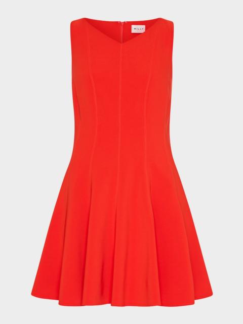 MILLY Sleeveless Stretch Cady Fit-&-Flare Mini Dress