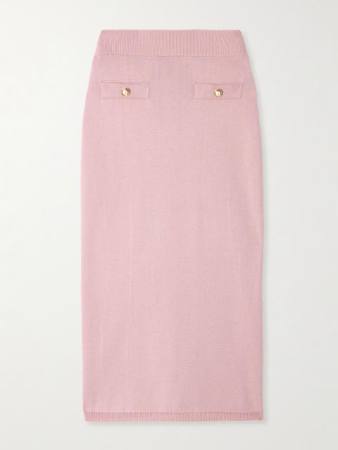 Alessandra Rich Button-embellished cotton and cashmere-blend midi skirt Pink