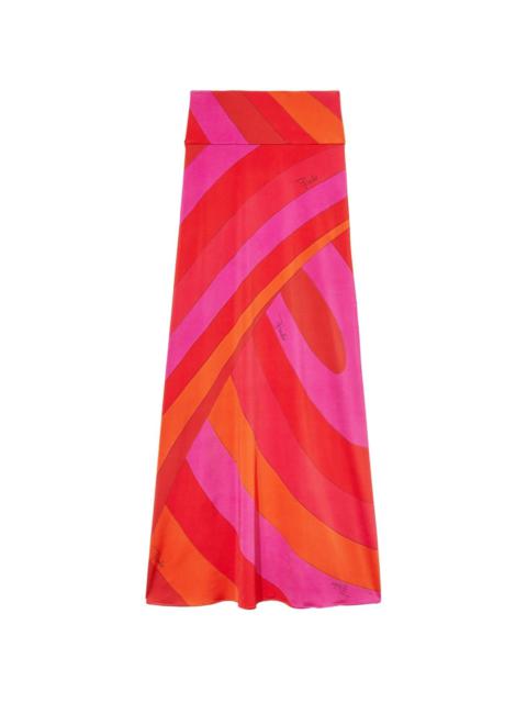 Iride-print long skirt