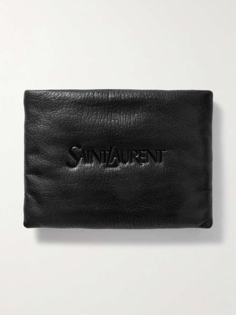 SAINT LAURENT Logo-Debossed Textured-Leather Pouch
