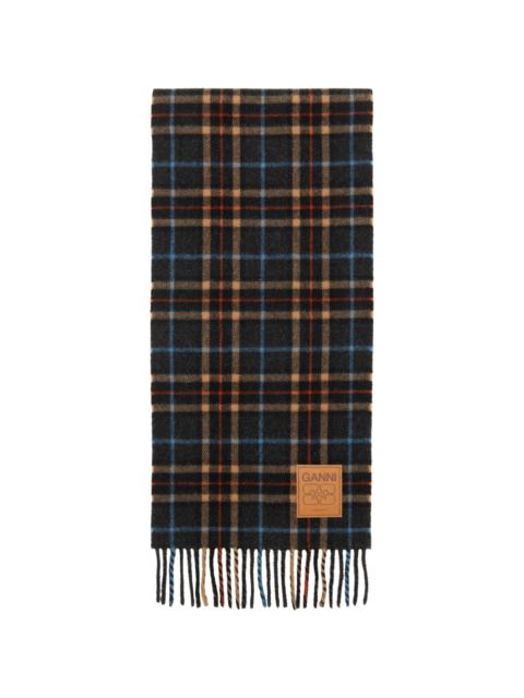 GANNI Gray Check Wool Scarf